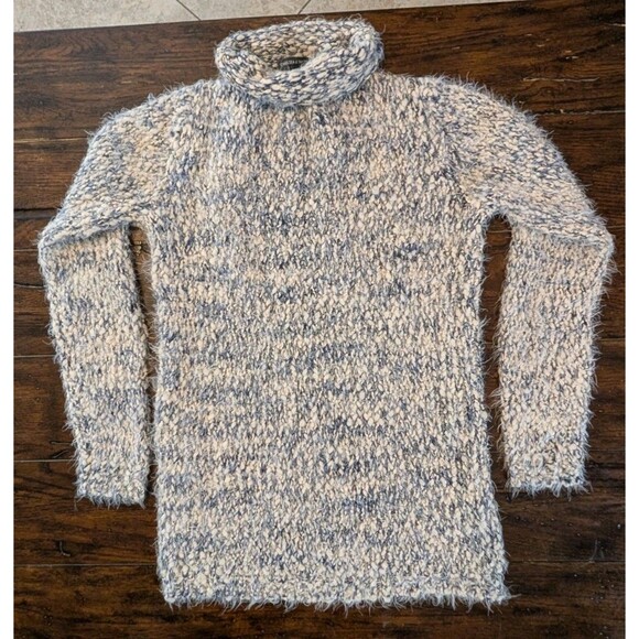 Chelsea & Theodore Sweater Women's XS Cream Navy Blue Popcorn Knit Mock Neck - Picture 1 of 8